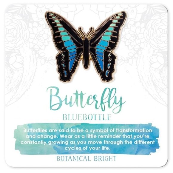Bluebottle Butterfly Enamel Pin - Gold Plated Nature Jewelry - Garden Brooch - Picture 1 of 2